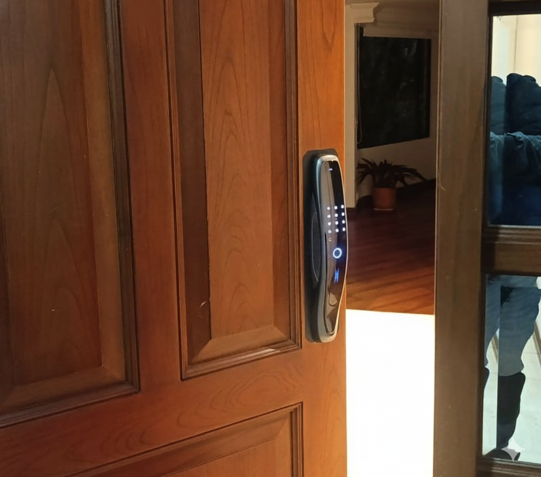 Cerradura Inteligente Digital WIFI Motorizada con Huella, Codigo, Control por APP, 5 Pasadores, CI-R01